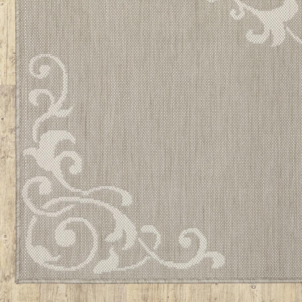 2' X 7' Gray and Ivory Oriental Stain Resistant Indoor Outdoor Area Rug. Picture 3