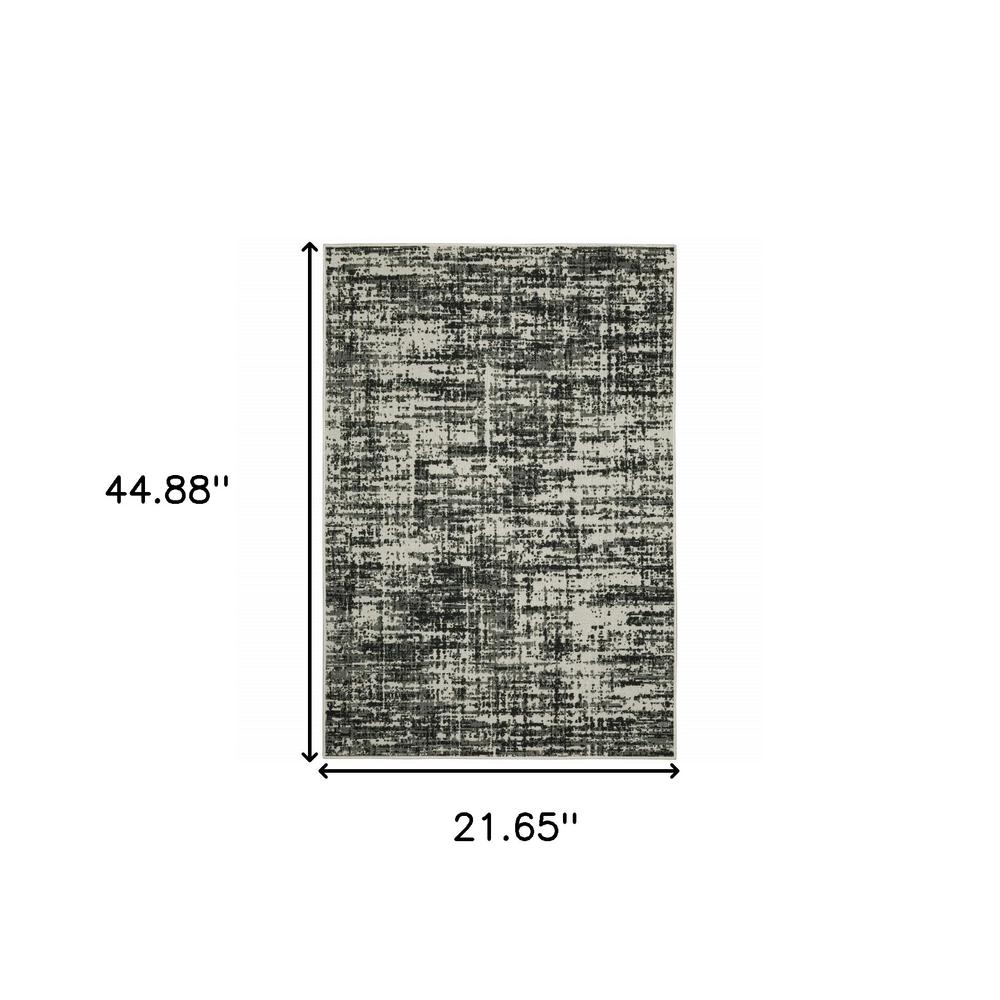 2' X 4' Beige and Black Abstract Stain Resistant Indoor Outdoor Area Rug. Picture 8