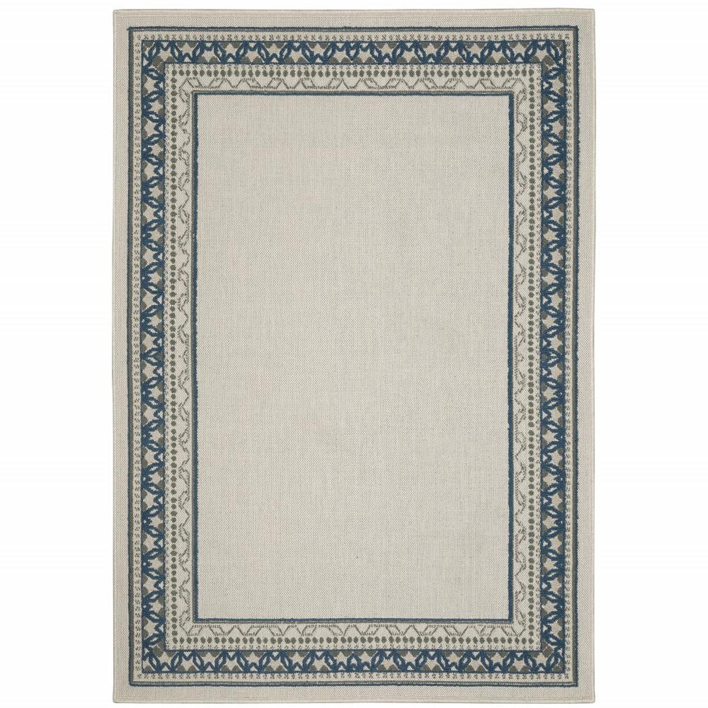 2' X 4' Blue and Beige Stain Resistant Indoor Outdoor Area Rug. Picture 2
