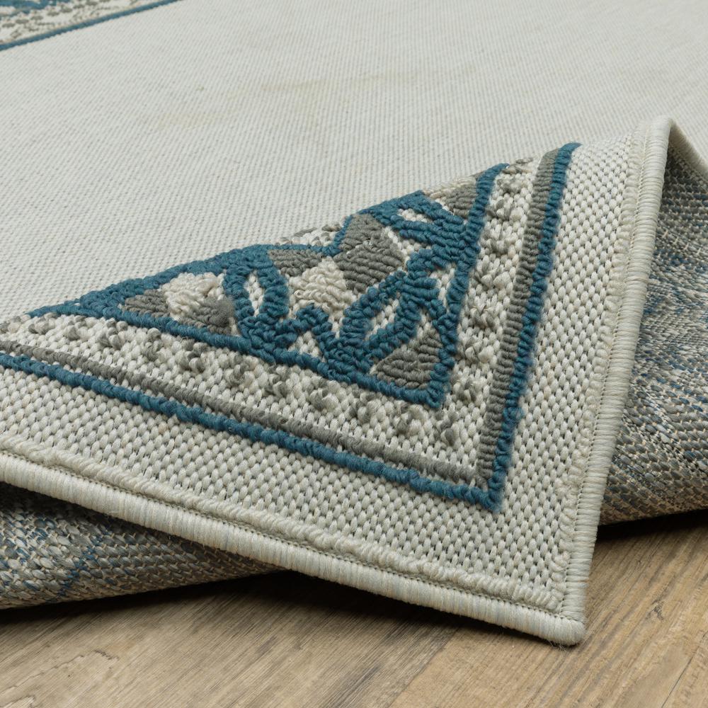 2' X 7' Blue and Beige Stain Resistant Indoor Outdoor Area Rug. Picture 9