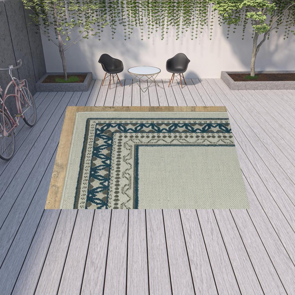 10' x 13' Blue and Beige Stain Resistant Indoor Outdoor Area Rug. Picture 3