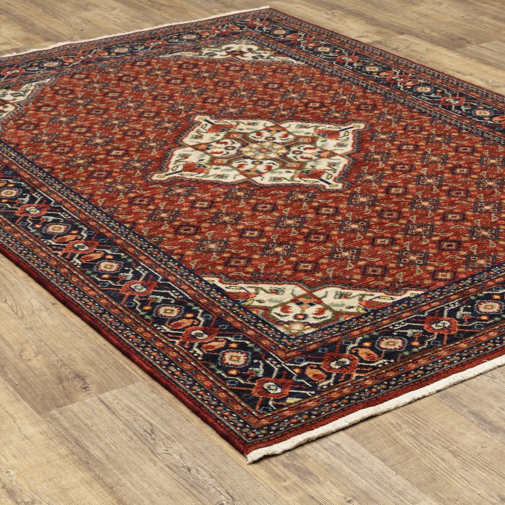 Red Blue Ivory And Orange Oriental Power Loom Stain Resistant Area Rug. Picture 9