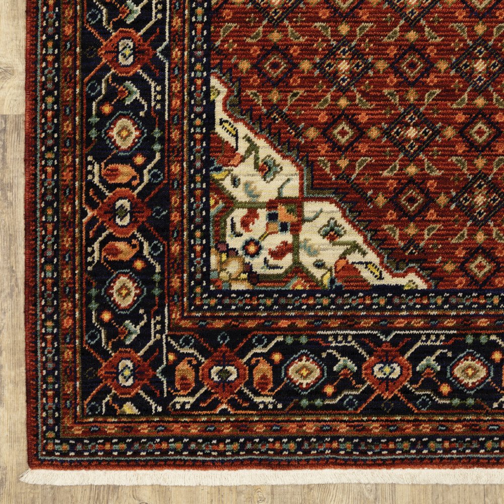 Red Blue Ivory And Orange Oriental Power Loom Stain Resistant Area Rug. Picture 2