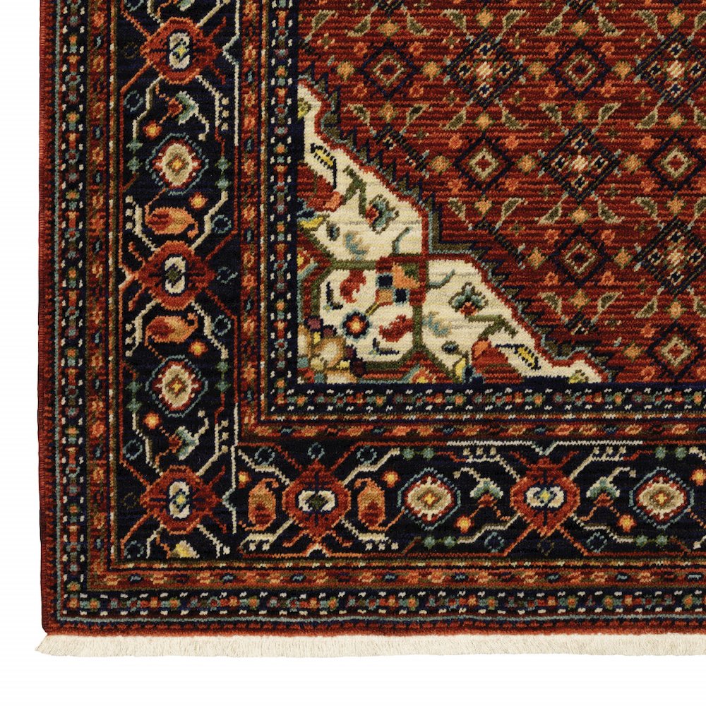 Red Blue Ivory And Orange Oriental Power Loom Stain Resistant Area Rug. Picture 3