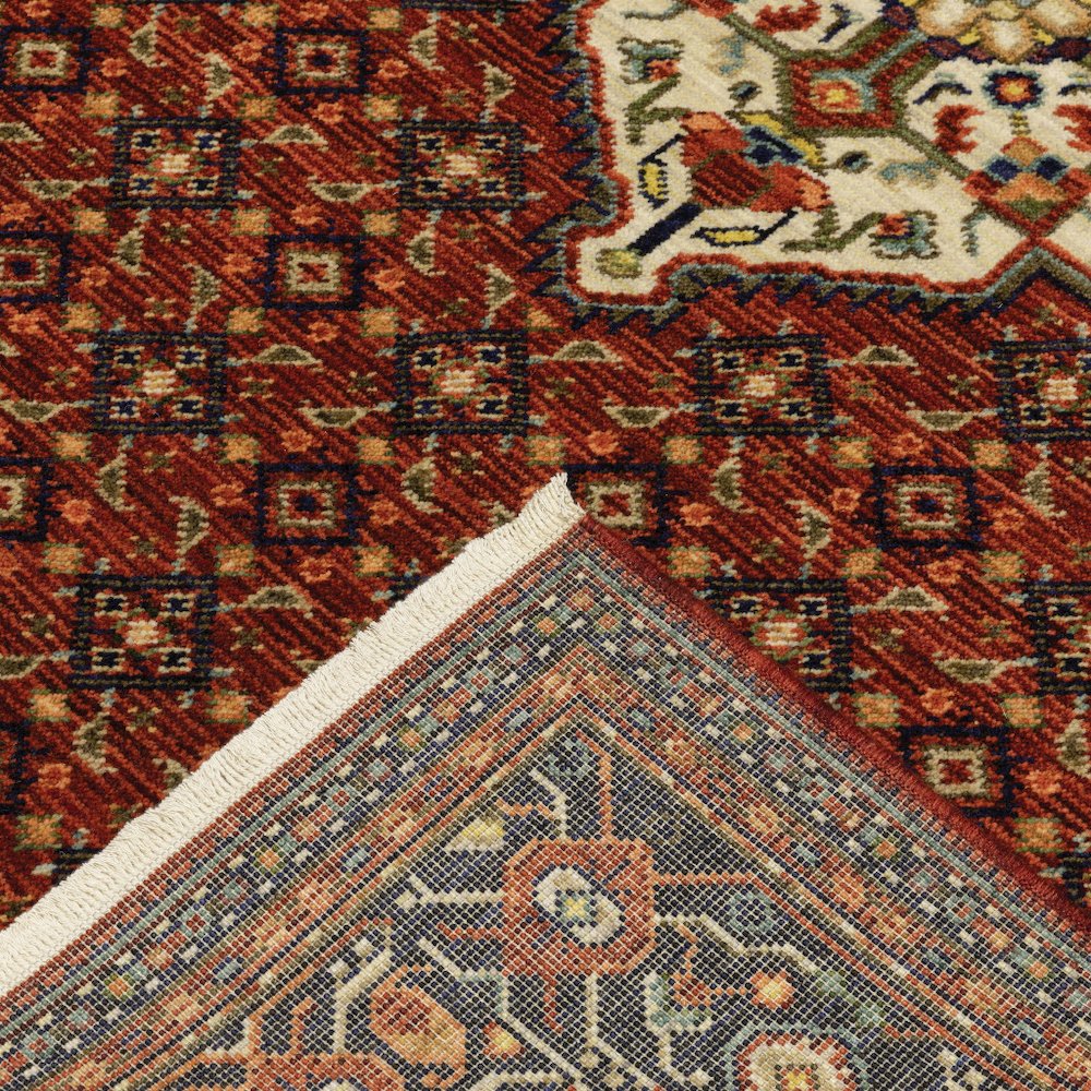 Red Blue Ivory And Orange Oriental Power Loom Stain Resistant Area Rug. Picture 7