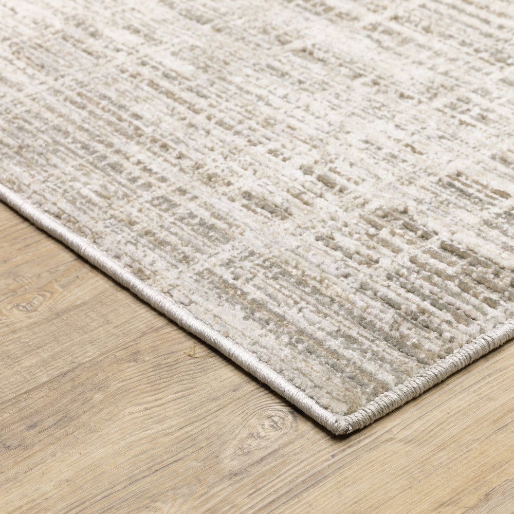 Beige Grey Ivory Tan And Brown Abstract Power Loom Stain Resistant Runner Rug. Picture 4