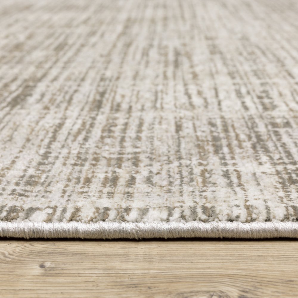 Beige Grey Ivory Tan And Brown Abstract Power Loom Stain Resistant Runner Rug. Picture 5