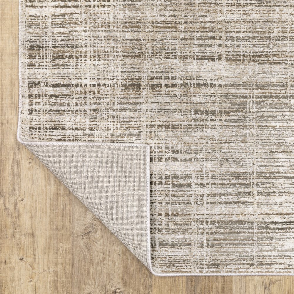 Beige Grey Ivory Tan And Brown Abstract Power Loom Stain Resistant Runner Rug. Picture 7