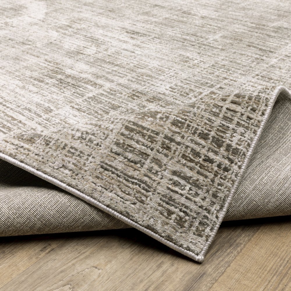 Beige Grey Ivory Tan And Brown Abstract Power Loom Stain Resistant Runner Rug. Picture 9