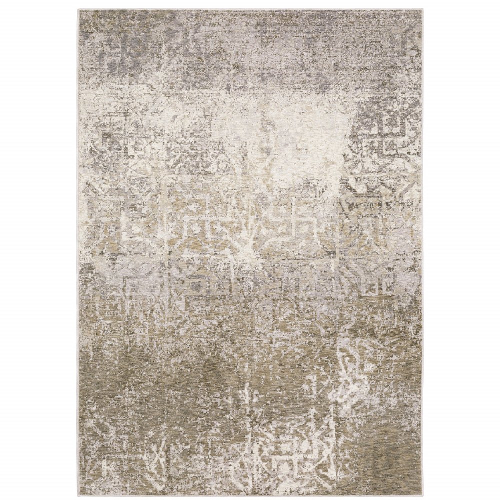 Ivory Grey Tan Brown And Beige Abstract Power Loom Stain Resistant Area Rug. Picture 1