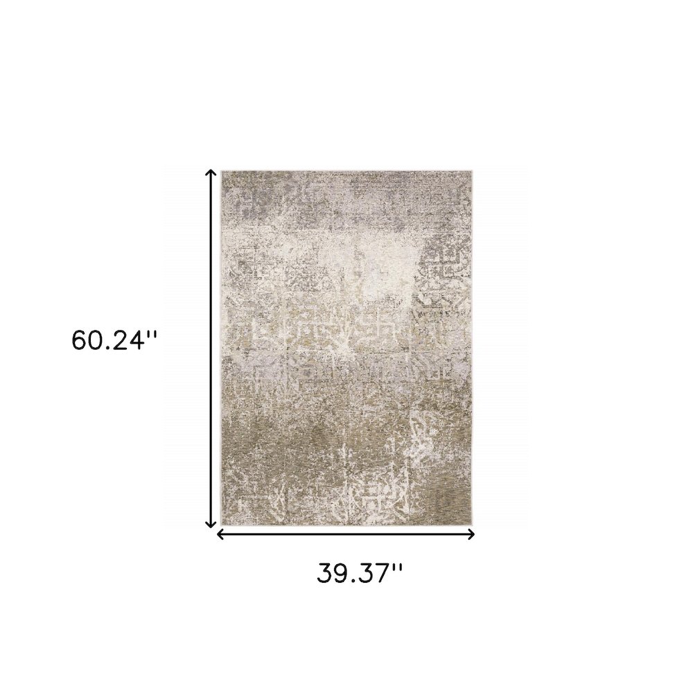 Ivory Grey Tan Brown And Beige Abstract Power Loom Stain Resistant Area Rug. Picture 9