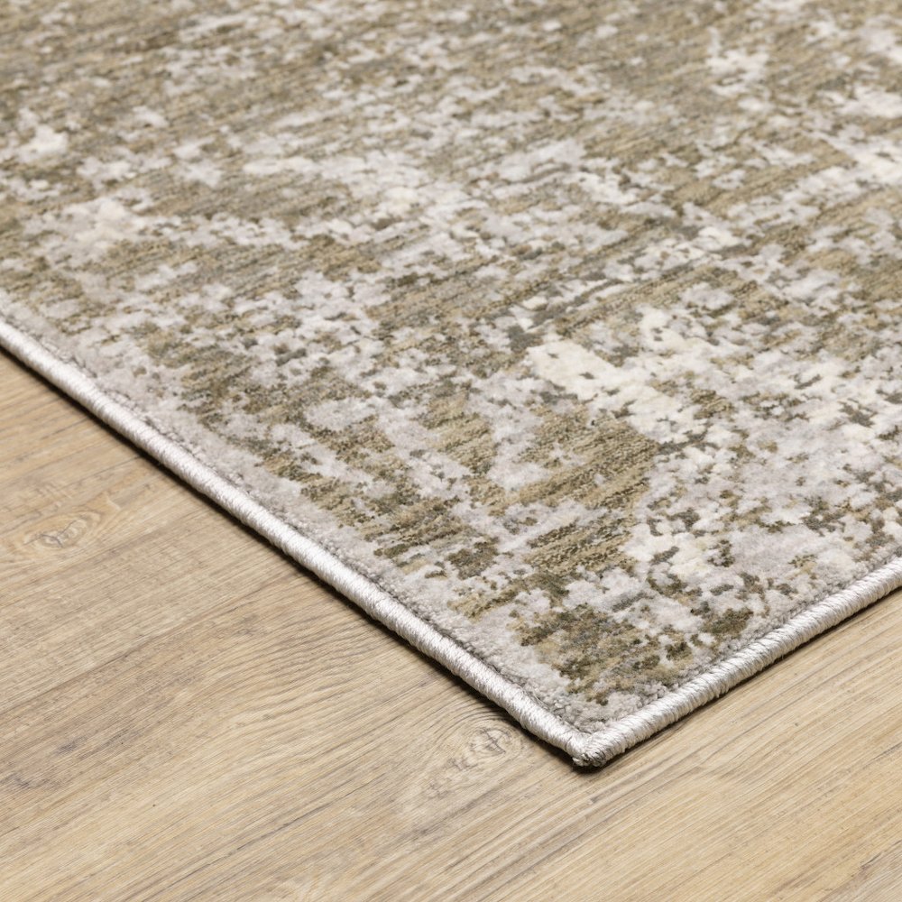 Ivory Grey Tan Brown And Beige Abstract Power Loom Stain Resistant Area Rug. Picture 4