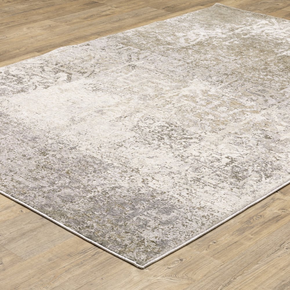 Ivory Grey Tan Brown And Beige Abstract Power Loom Stain Resistant Area Rug. Picture 5