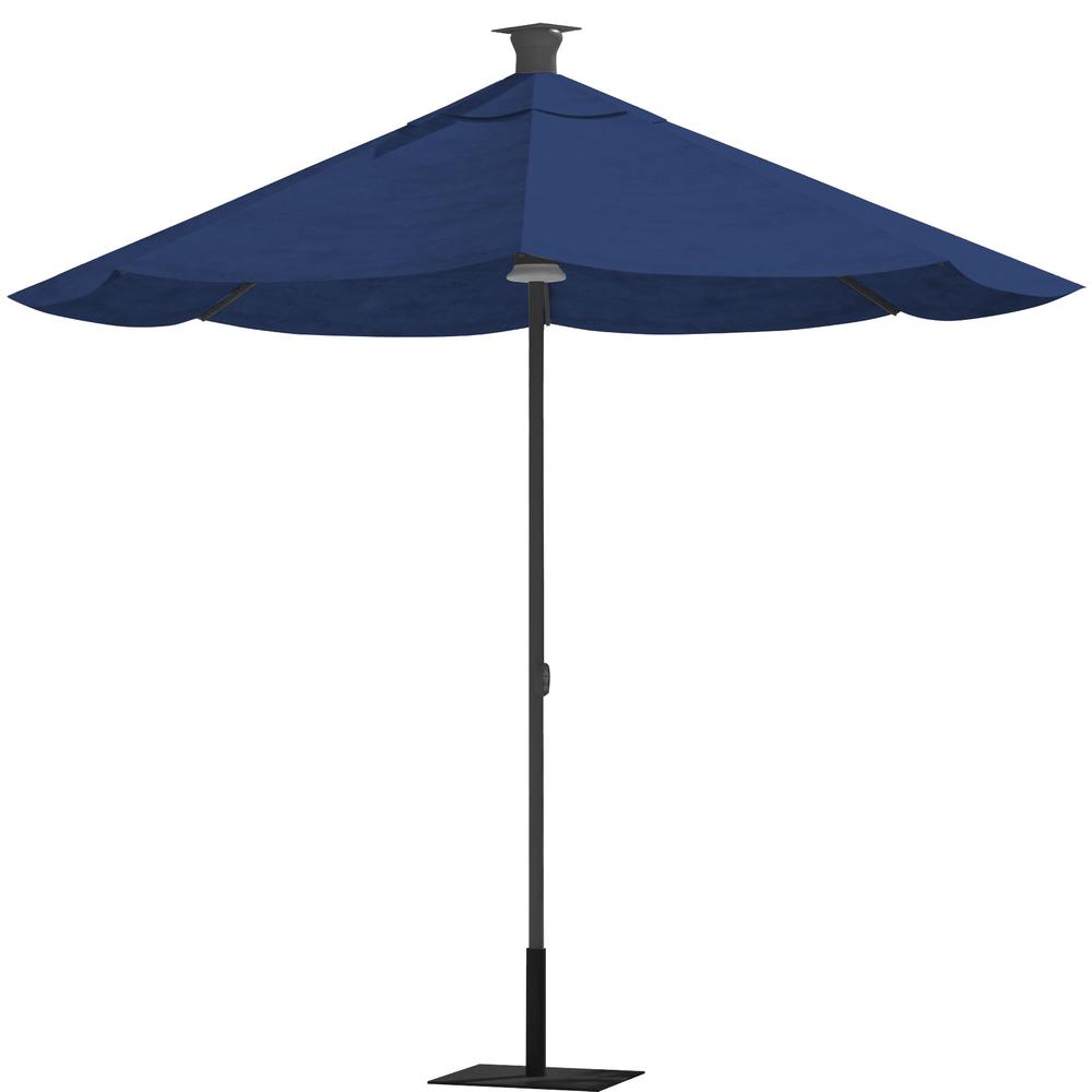 9' Blue Sunbrella Octagonal Lighted Market Patio Umbrella with USB and Solar. Picture 1