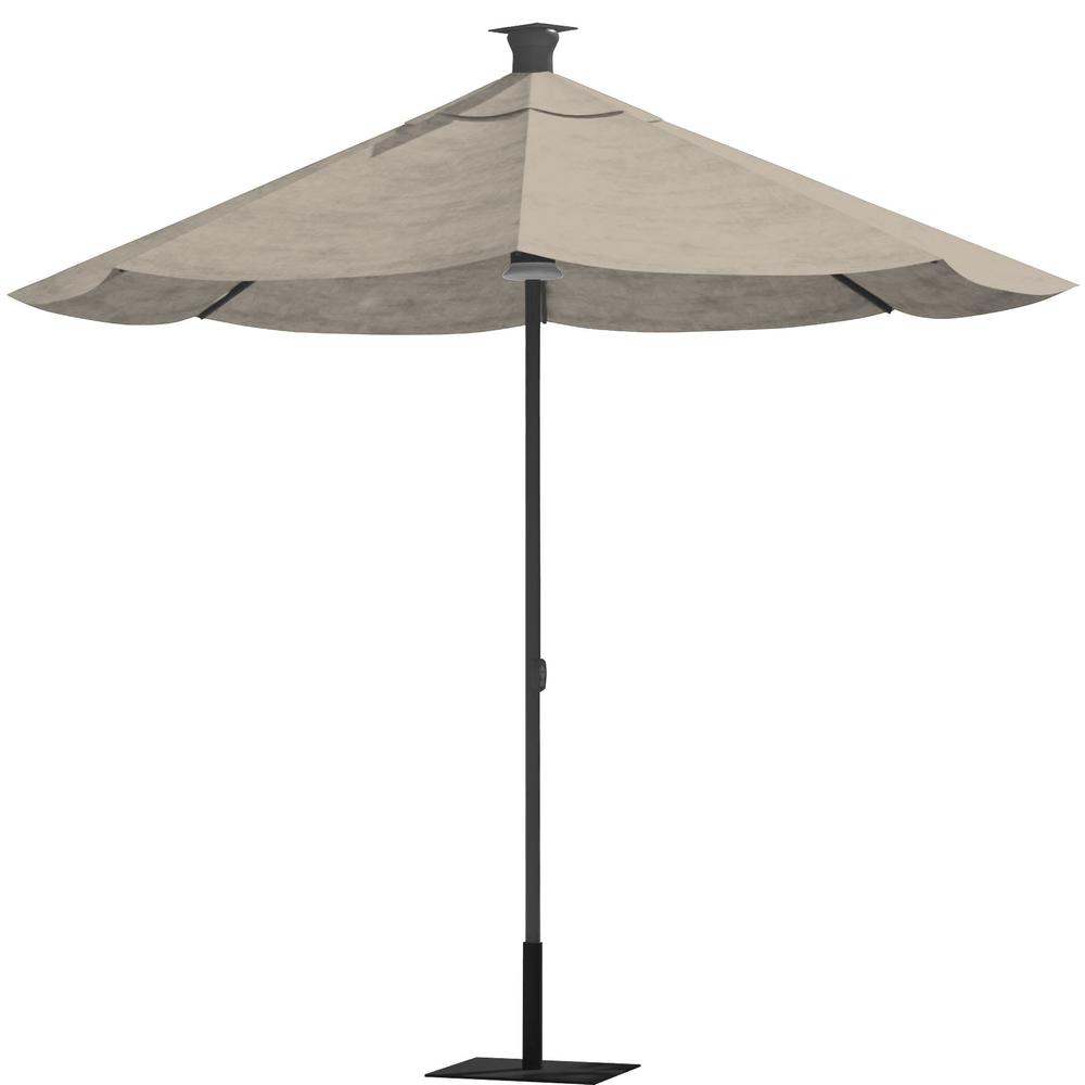 9' Gray Sunbrella Octagonal Lighted Market Patio Umbrella with USB and Solar. Picture 1
