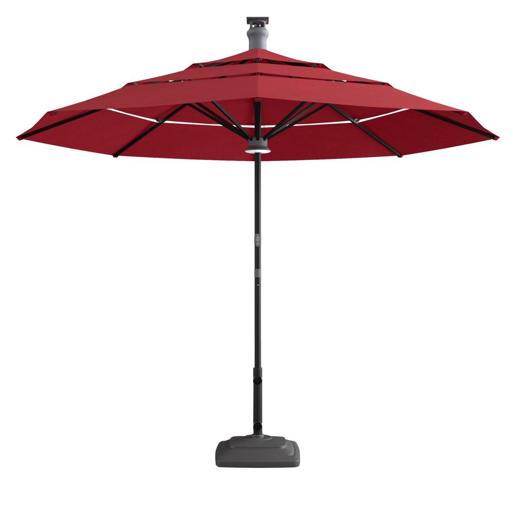 11' Red Sunbrella Octagonal Lighted Smart Market Patio Umbrella. Picture 1