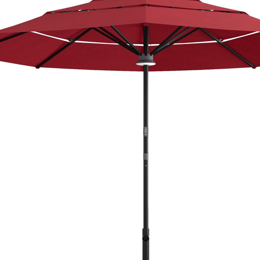 11' Red Sunbrella Octagonal Lighted Smart Market Patio Umbrella. Picture 2