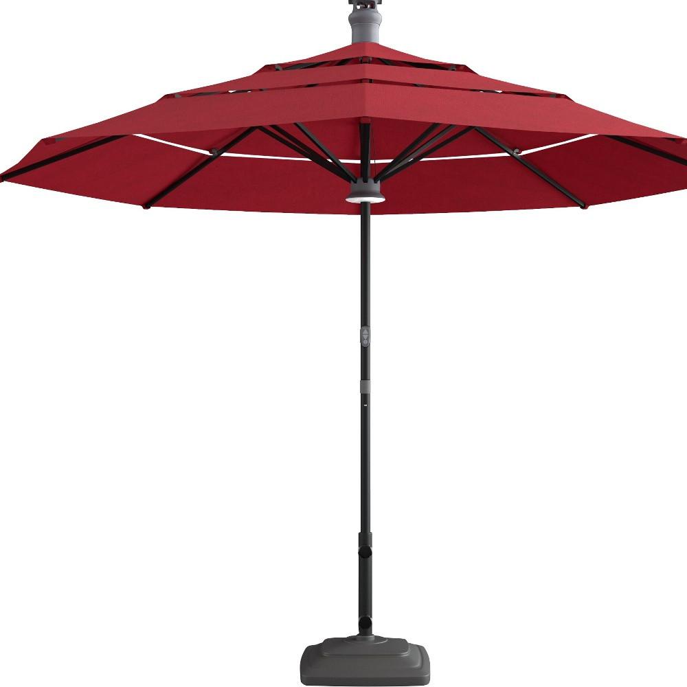11' Red Sunbrella Octagonal Lighted Smart Market Patio Umbrella. Picture 3