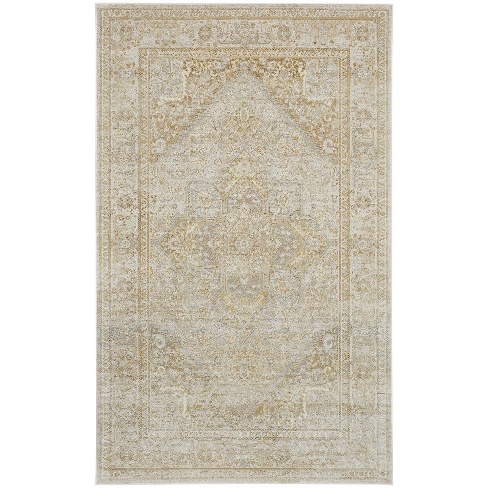 2' X 3' Ivory And Gold Floral Stain Resistant Area Rug. Picture 2