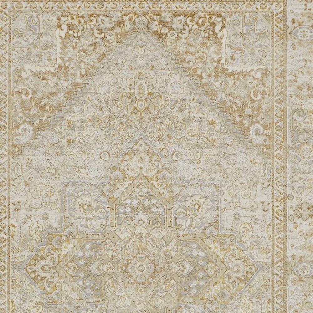 2' X 3' Ivory And Gold Floral Stain Resistant Area Rug. Picture 5