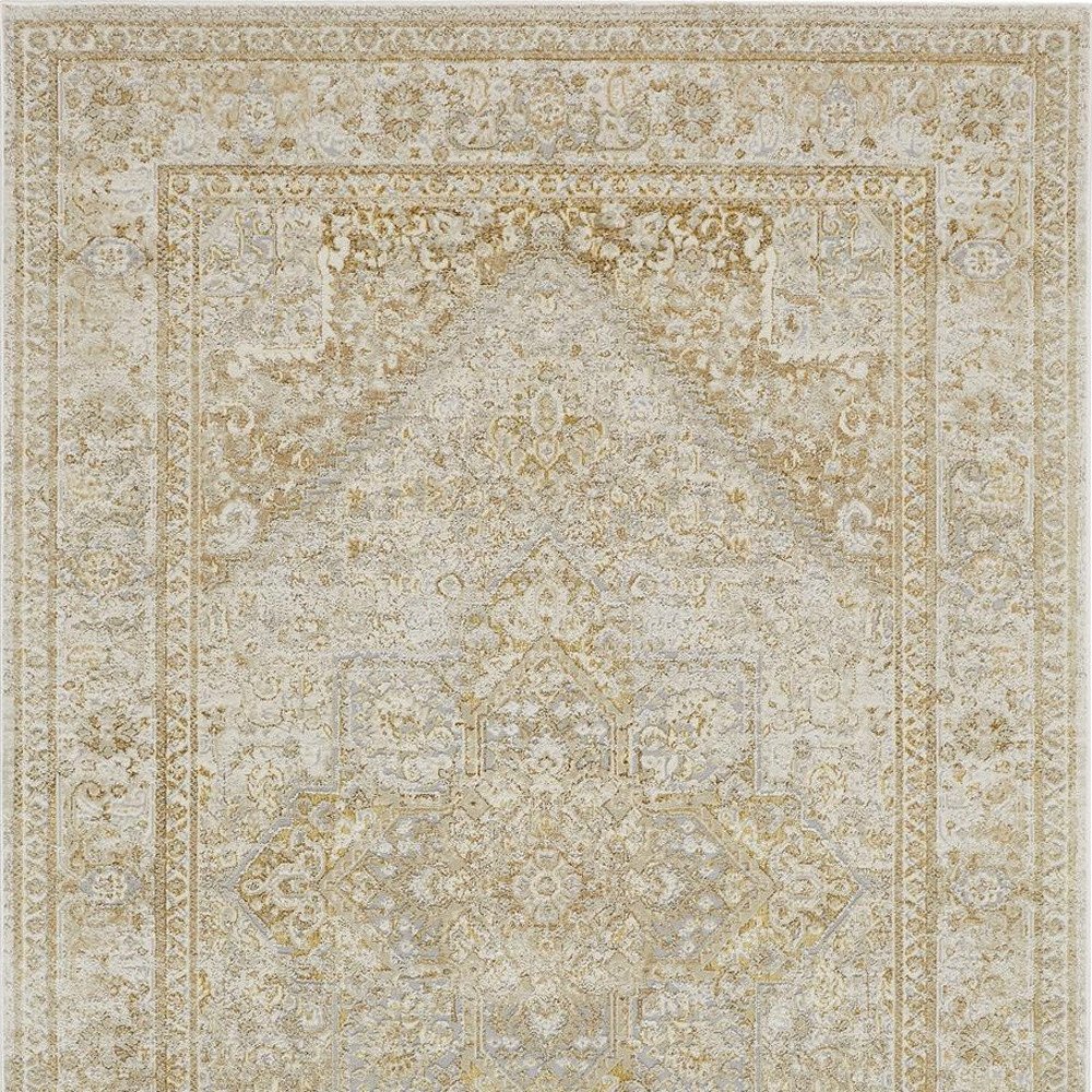 2' X 3' Ivory And Gold Floral Stain Resistant Area Rug. Picture 6