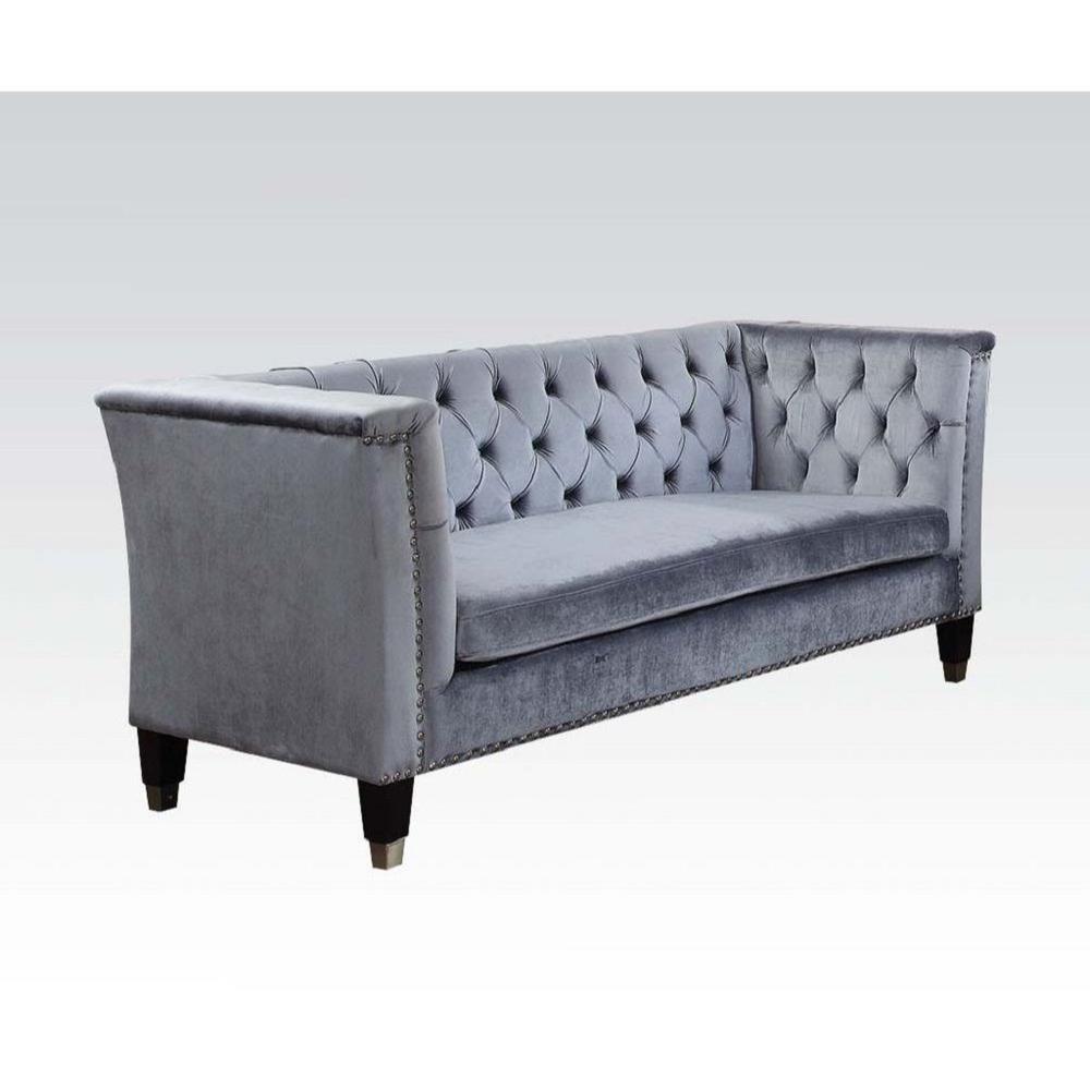 70" Blue Gray And Black Velvet Love Seat. Picture 1