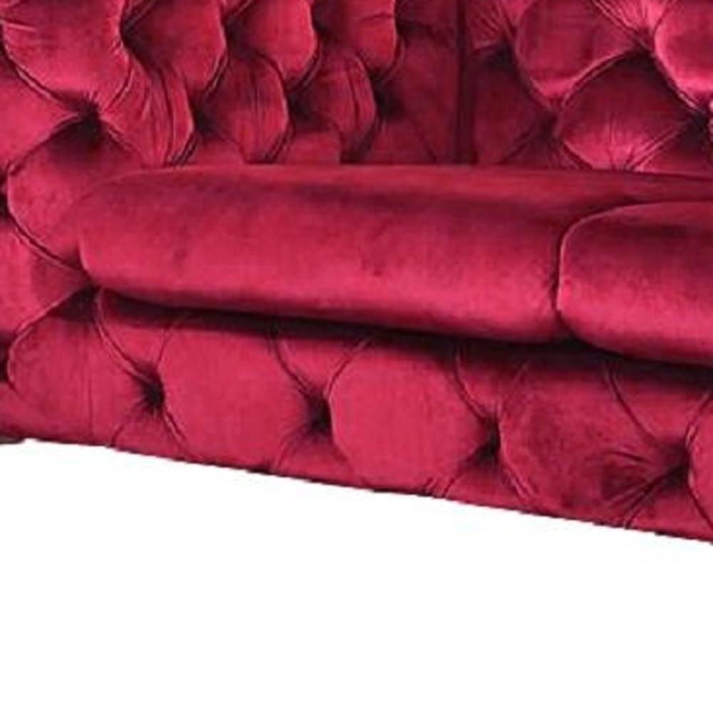 75" Red And Silver Velvet Love Seat. Picture 2