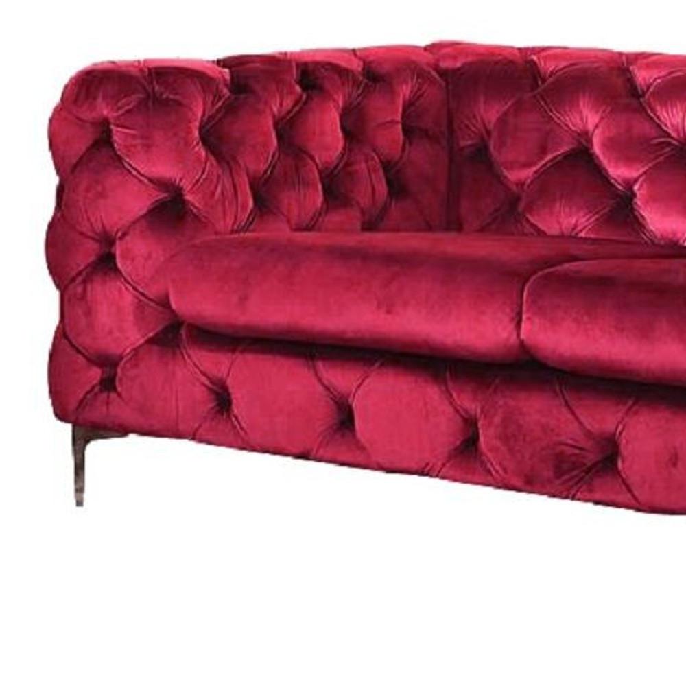 75" Red And Silver Velvet Love Seat. Picture 3