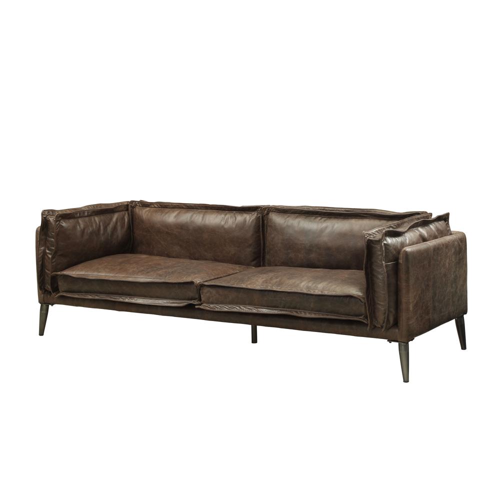 71" Chocolate And Silver Top Grain Leather Love Seat. Picture 1