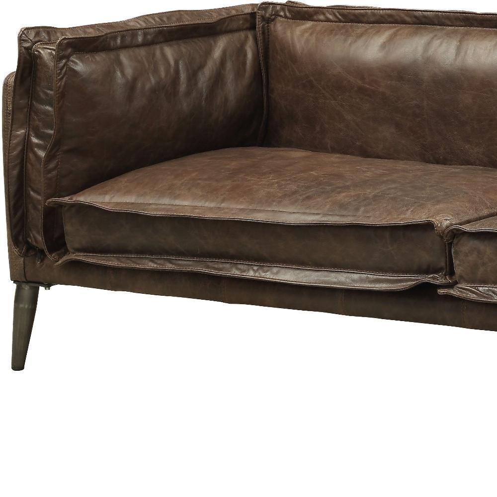 71" Chocolate And Silver Top Grain Leather Love Seat. Picture 2