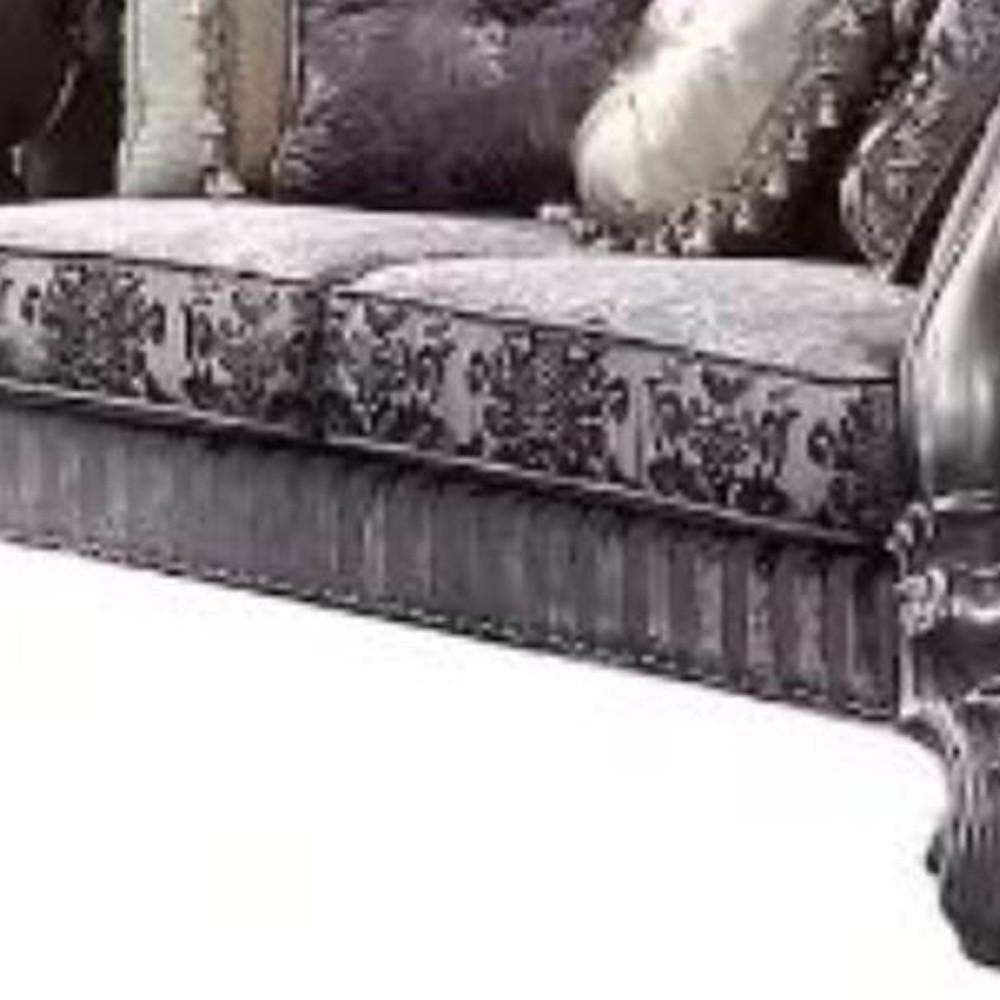 76" Purple And Platinum Velvet Love Seat And Toss Pillows. Picture 3