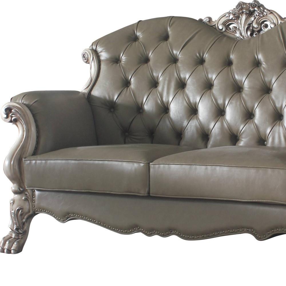71" Patina And Bone Faux Leather Love Seat And Toss Pillows. Picture 2