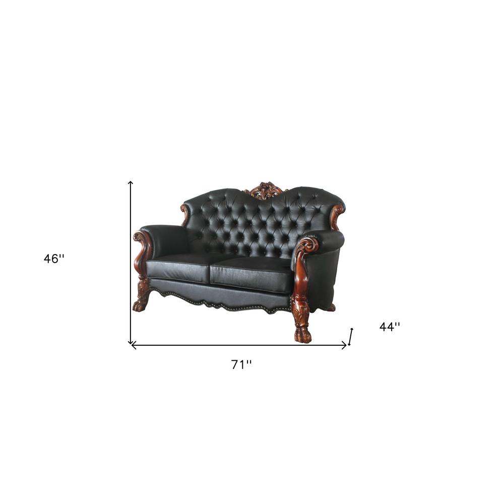 71" Black And Brown Faux Leather Love Seat And Toss Pillows. Picture 3