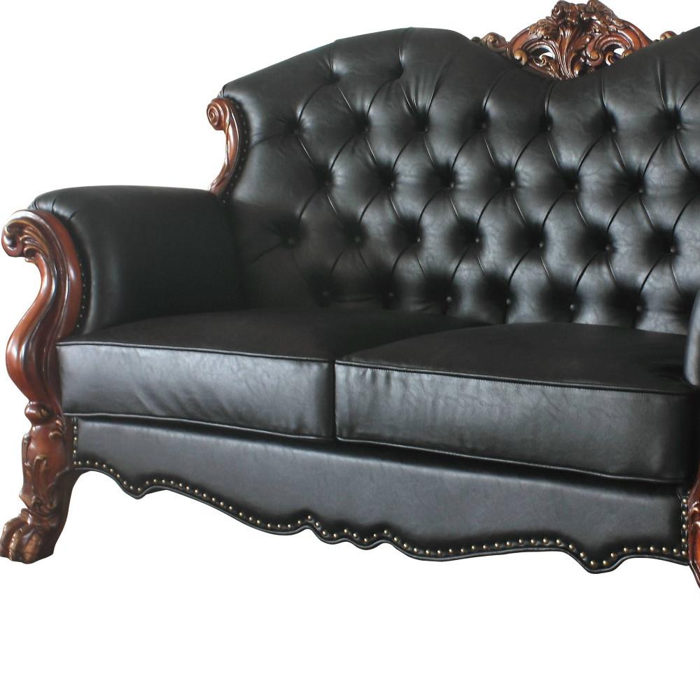71" Black And Brown Faux Leather Love Seat And Toss Pillows. Picture 2