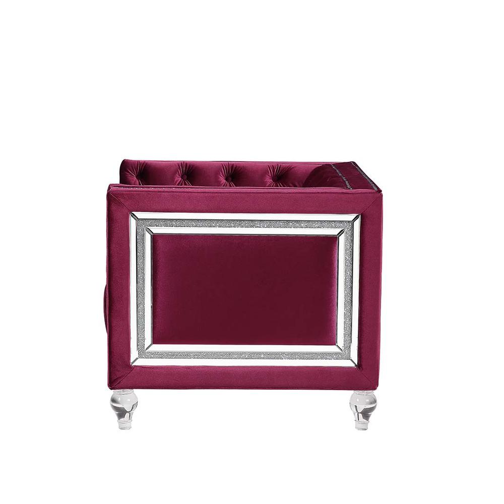 67" Burgundy Tufted Velvet Bling and Acrylic Love Seat. Picture 2