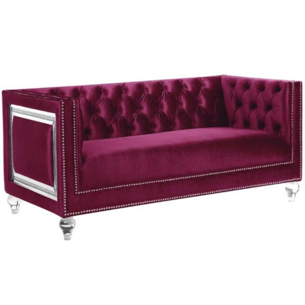 67" Burgundy Tufted Velvet Bling and Acrylic Love Seat. Picture 4