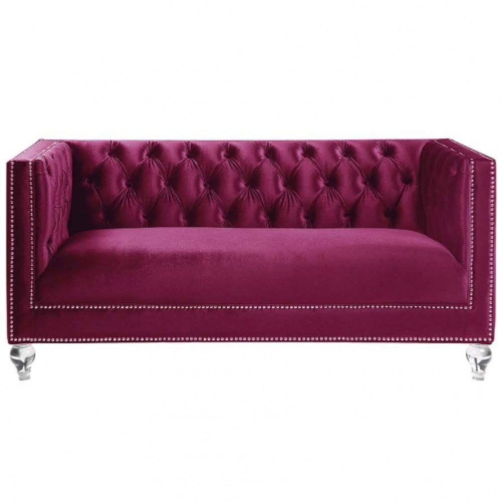 67" Burgundy Tufted Velvet Bling and Acrylic Love Seat. Picture 1