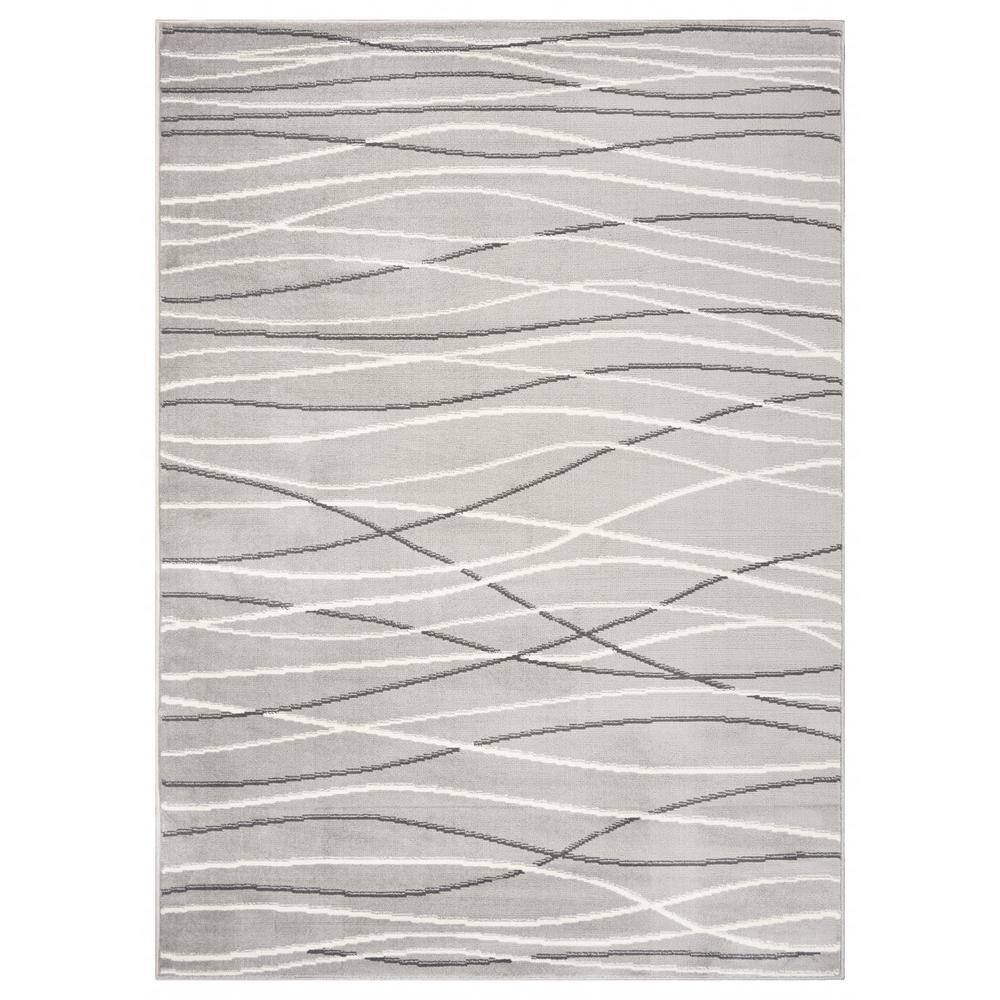 5' X 7' Gray And White Abstract Stain Resistant Indoor Outdoor Area Rug. Picture 1