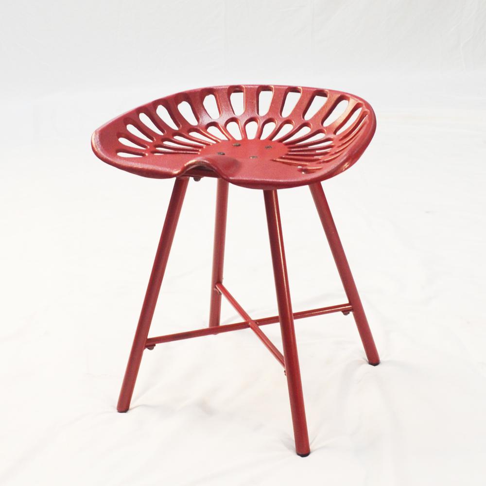 18" Red Metal Backless Stool. Picture 1