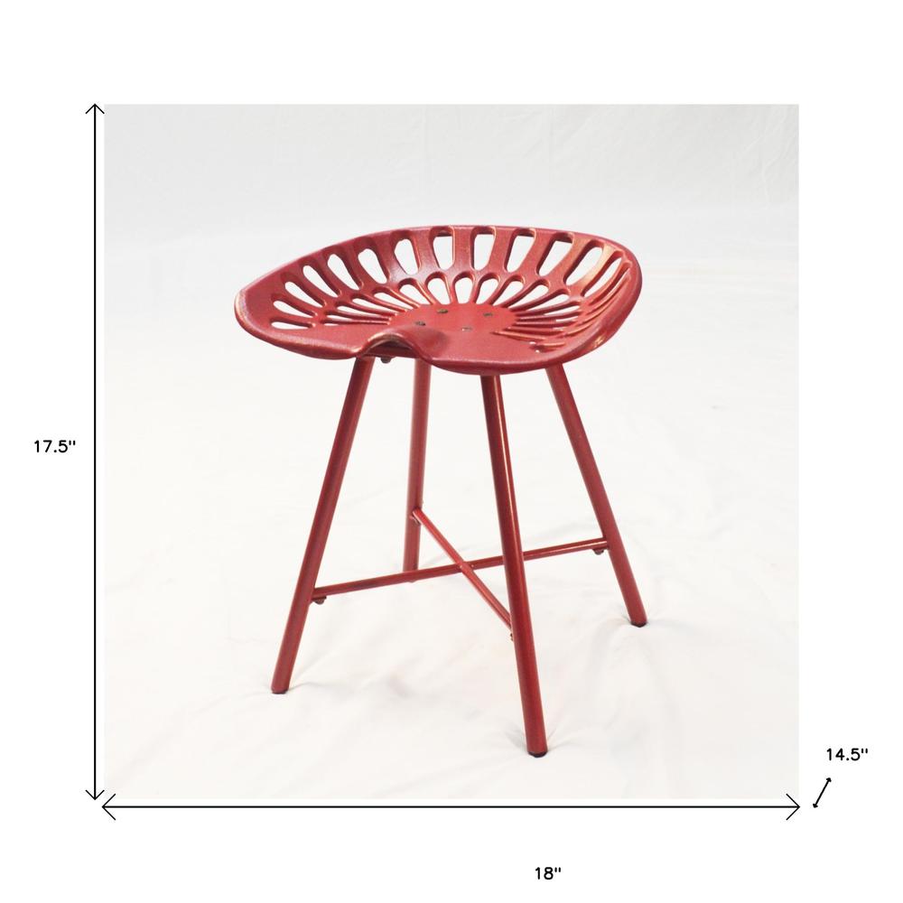 18" Red Metal Backless Stool. Picture 5