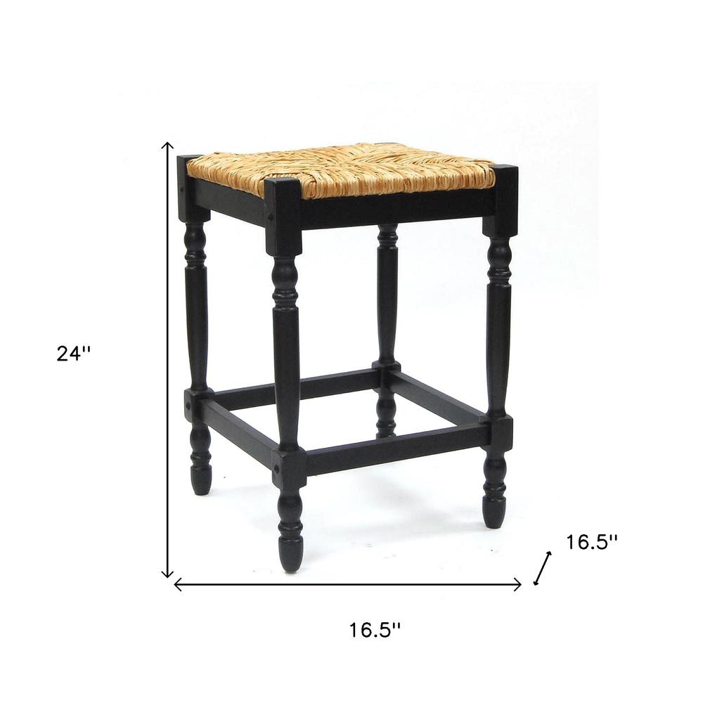 24" Natural And Black Solid Wood Backless Counter Height Bar Chair. Picture 5