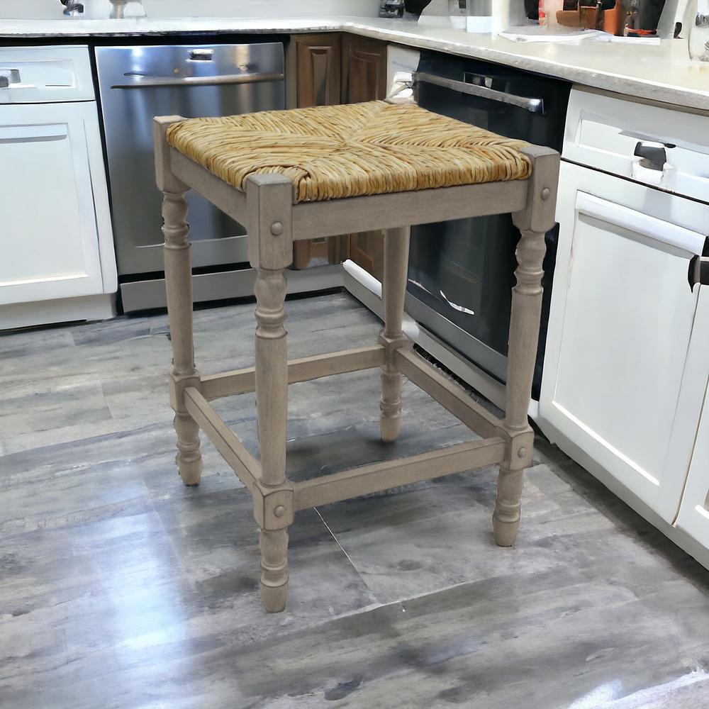 24" Natural And Gray Solid Wood Backless Counter Height Bar Chair With Footrest. Picture 2
