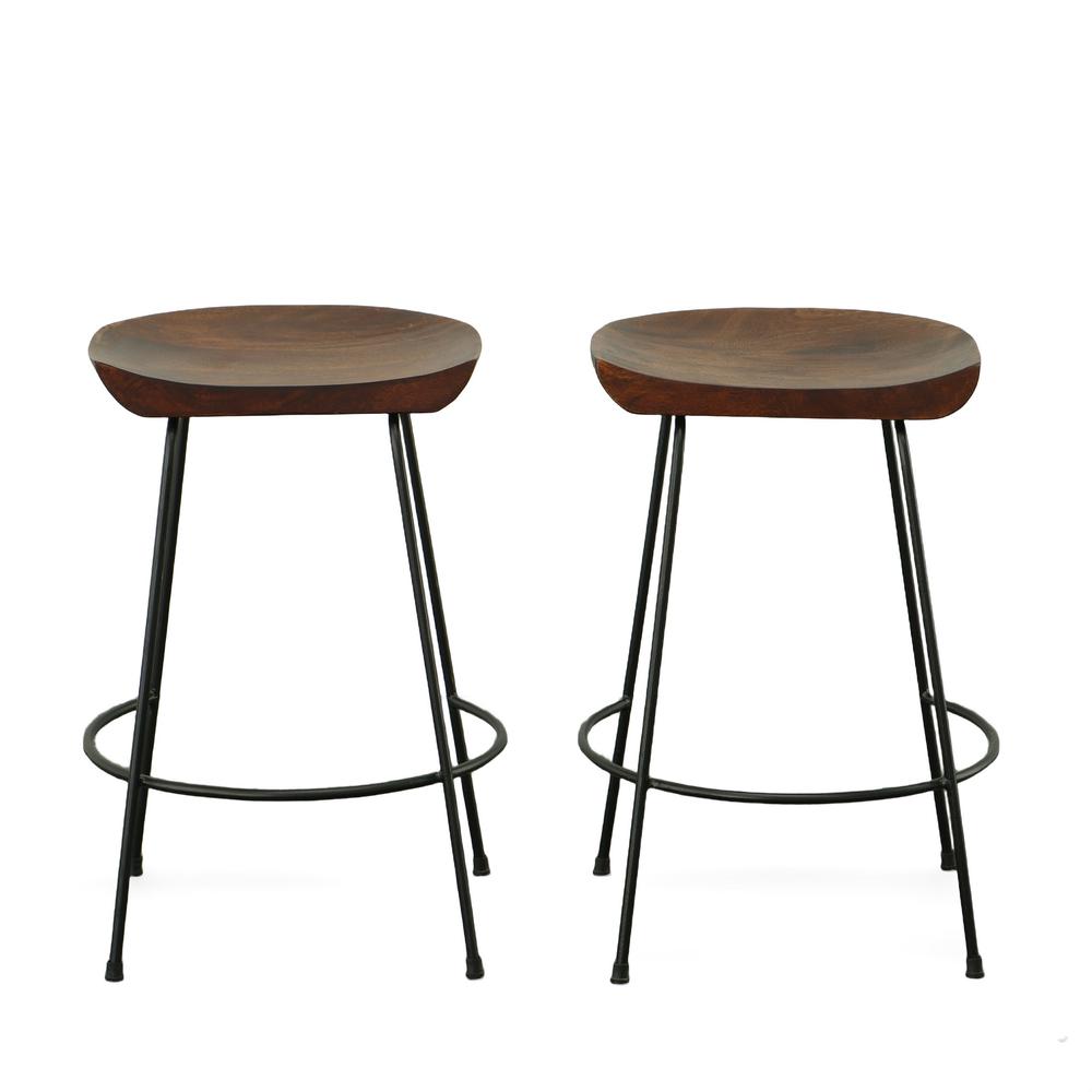 Set Of Two 25" Chestnut And Black Steel Backless Counter Height Bar Chairs. Picture 5