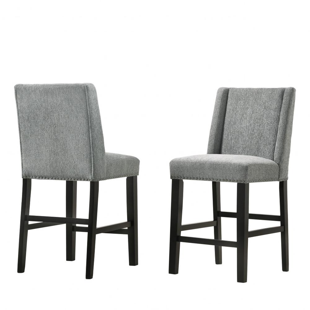 Set Of Two 42" Charcoal And Espresso Solid Wood Bar Chairs With Footrest. Picture 2