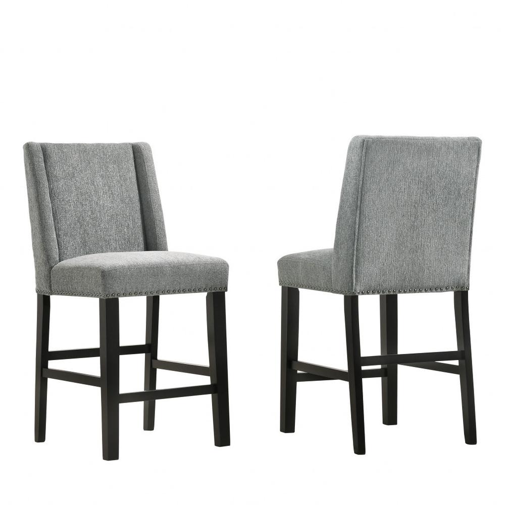Set Of Two 42" Charcoal And Espresso Solid Wood Bar Chairs With Footrest. Picture 3