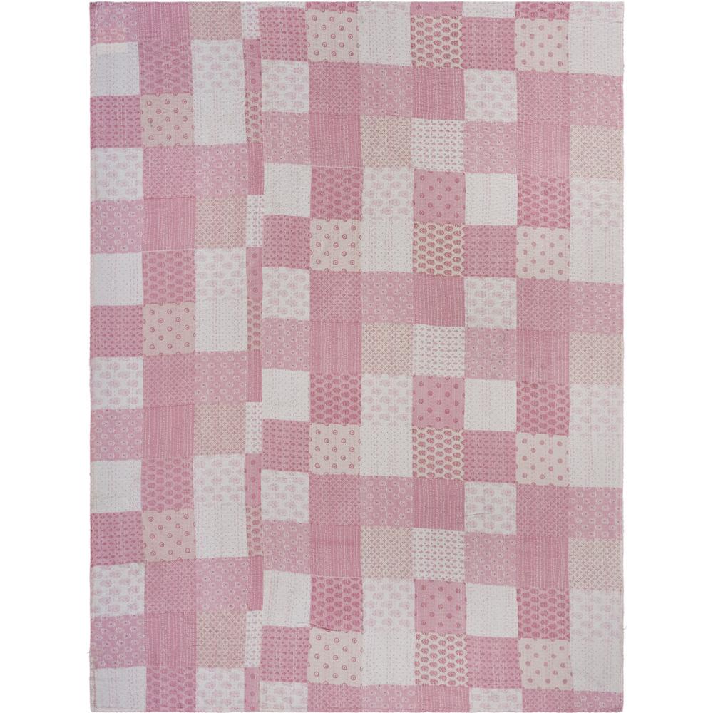 Pink Knitted Cotton Geometric Throw. Picture 1