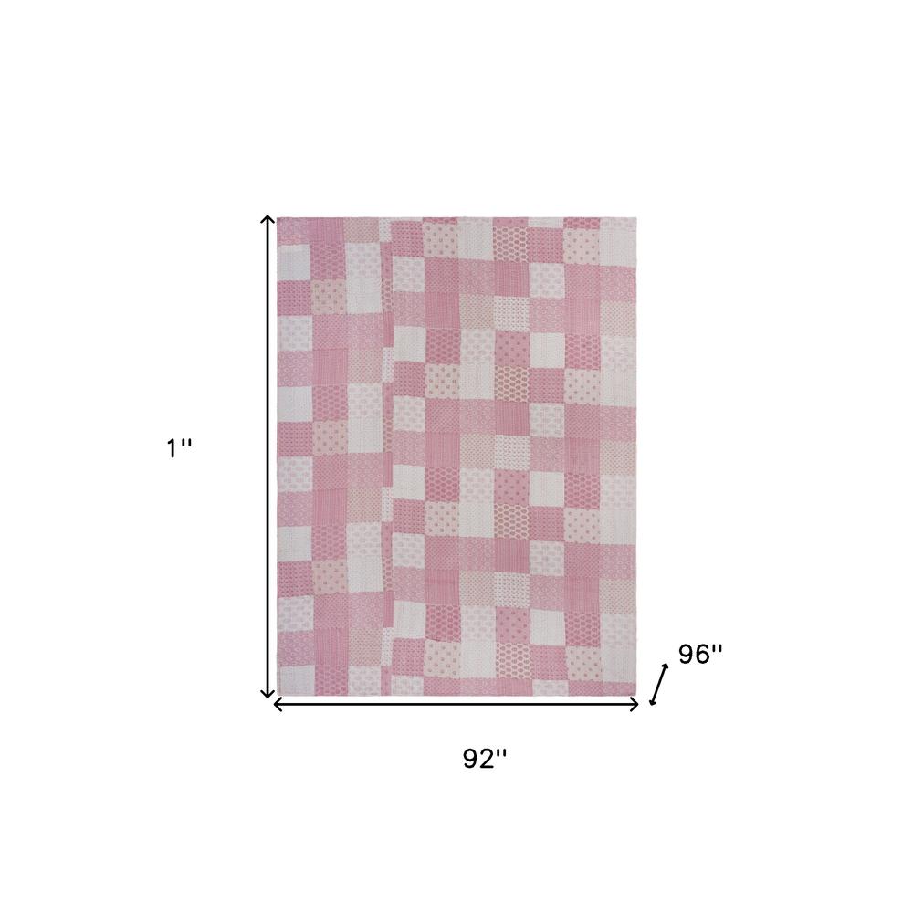 Pink Knitted Cotton Geometric Throw. Picture 5