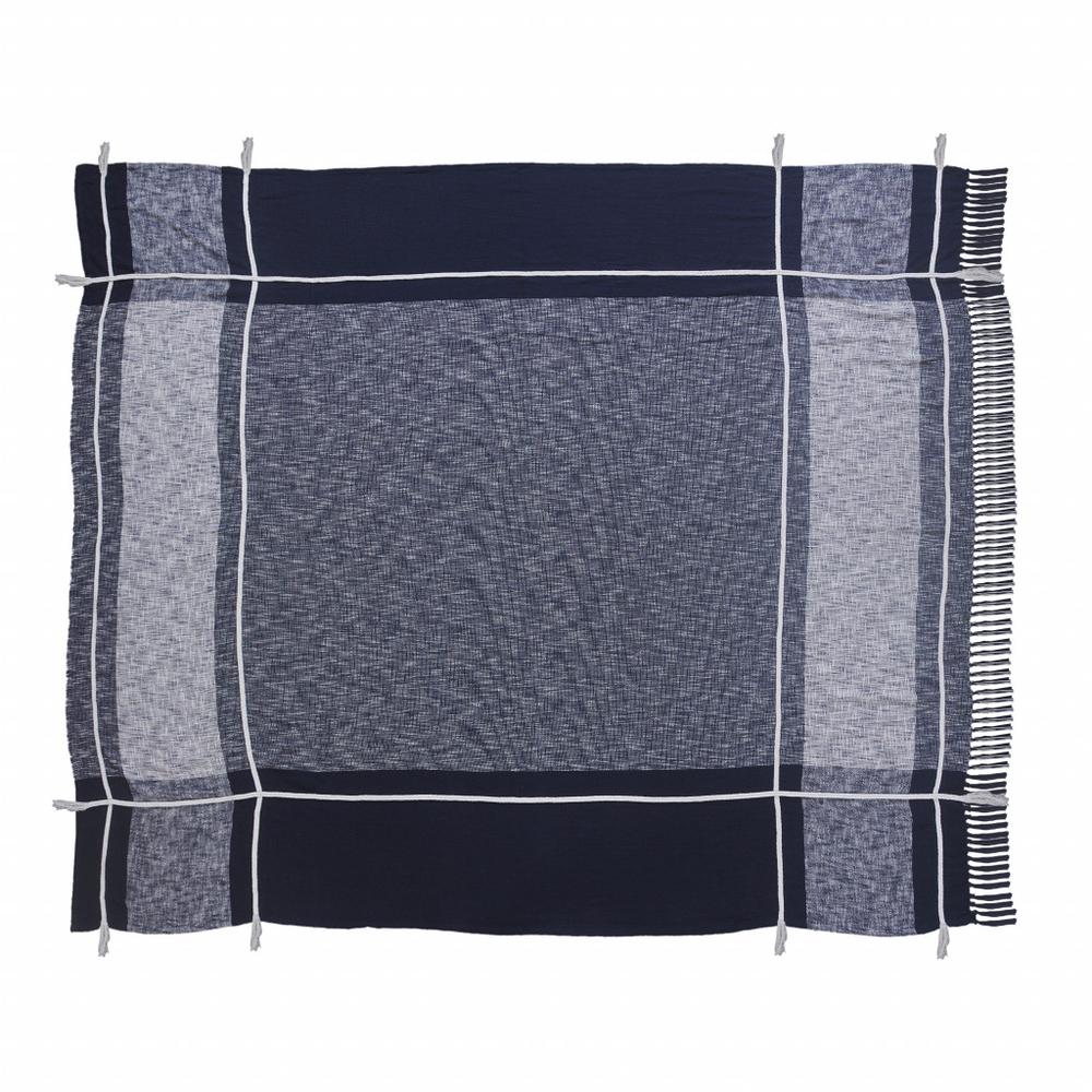 Blue Woven Cotton Geometric Throw. Picture 1