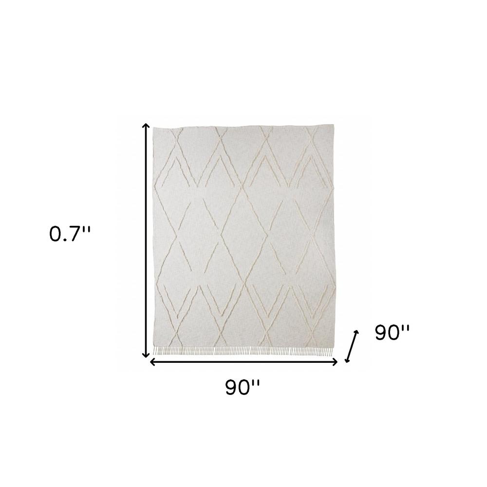 Ivory Woven Cotton Geometric Throw. Picture 7