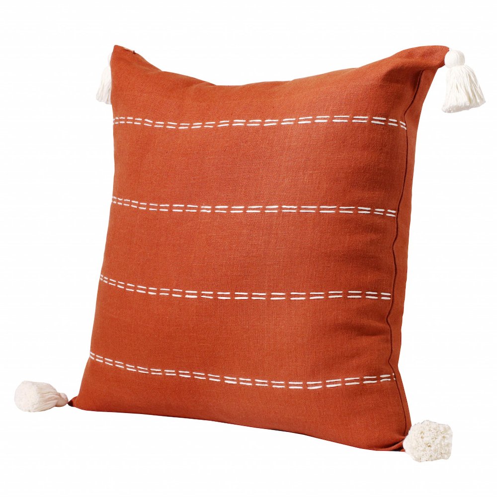 20" X 20" Rust Linen Striped Zippered Pillow. Picture 6